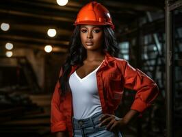 foto Disparo de un natural mujer trabajando como un construcción trabajador ai generativo