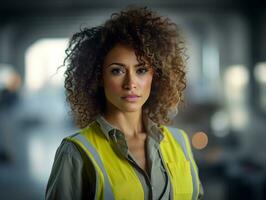 photo shot of a natural woman working as a construction worker AI Generative