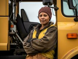 photo shot of a natural woman working as a construction worker AI Generative