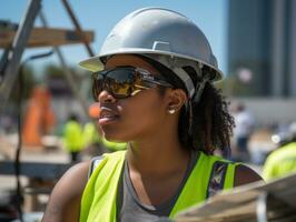 foto Disparo de un natural mujer trabajando como un construcción trabajador ai generativo