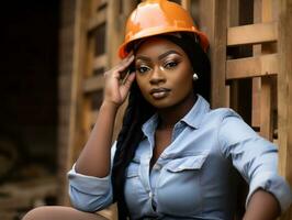 photo shot of a natural woman working as a construction worker AI Generative