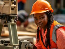 photo shot of a natural woman working as a construction worker AI Generative