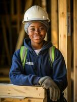 photo shot of a natural woman working as a construction worker AI Generative