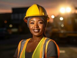 photo shot of a natural woman working as a construction worker AI Generative