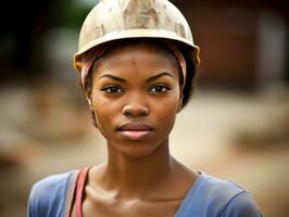 photo shot of a natural woman working as a construction worker AI Generative