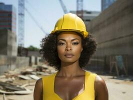 photo shot of a natural woman working as a construction worker AI Generative