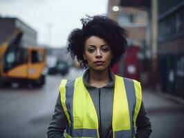 photo shot of a natural woman working as a construction worker AI Generative