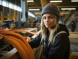 photo shot of a natural woman working as a construction worker AI Generative