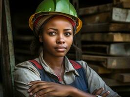 photo shot of a natural woman working as a construction worker AI Generative