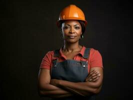 photo shot of a natural woman working as a construction worker AI Generative