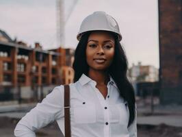 photo shot of a natural woman working as a construction worker AI Generative