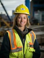 photo shot of a natural woman working as a construction worker AI Generative