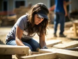 photo shot of a natural woman working as a construction worker AI Generative