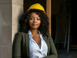 photo shot of a natural woman working as a construction worker AI Generative