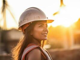 foto Disparo de un natural mujer trabajando como un construcción trabajador ai generativo