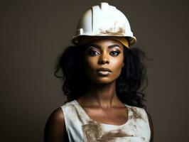 foto Disparo de un natural mujer trabajando como un construcción trabajador ai generativo