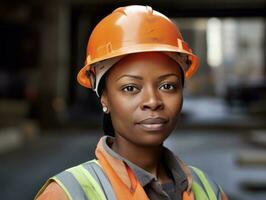 photo shot of a natural woman working as a construction worker AI Generative