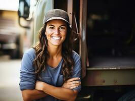 photo shot of a natural woman working as a construction worker AI Generative