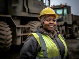 photo shot of a natural woman working as a construction worker AI Generative