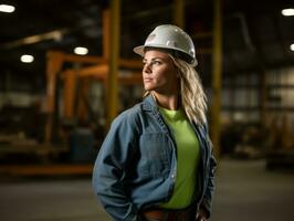 photo shot of a natural woman working as a construction worker AI Generative