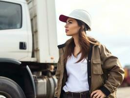 photo shot of a natural woman working as a construction worker AI Generative