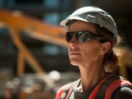 photo shot of a natural woman working as a construction worker AI Generative