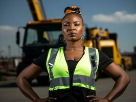 photo shot of a natural woman working as a construction worker AI Generative