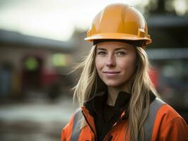 photo shot of a natural woman working as a construction worker AI Generative