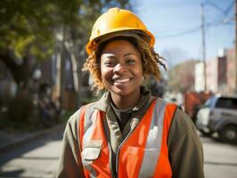 photo shot of a natural woman working as a construction worker AI Generative