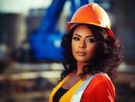 photo shot of a natural woman working as a construction worker AI Generative