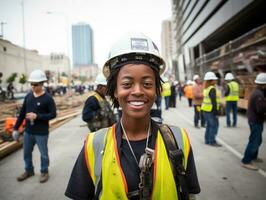 photo shot of a natural woman working as a construction worker AI Generative