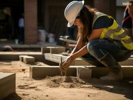 photo shot of a natural woman working as a construction worker AI Generative