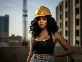 photo shot of a natural woman working as a construction worker AI Generative