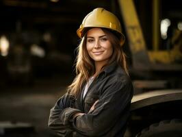 photo shot of a natural woman working as a construction worker AI Generative