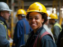 photo shot of a natural woman working as a construction worker AI Generative