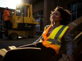 photo shot of a natural woman working as a construction worker AI Generative