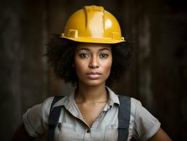 photo shot of a natural woman working as a construction worker AI Generative