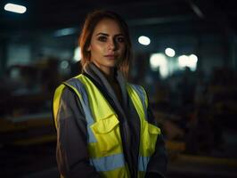 photo shot of a natural woman working as a construction worker AI Generative