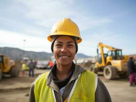 photo shot of a natural woman working as a construction worker AI Generative