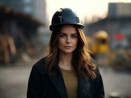 photo shot of a natural woman working as a construction worker AI Generative