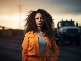 photo shot of a natural woman working as a construction worker AI Generative