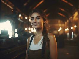 photo shot of a natural woman working as a construction worker AI Generative