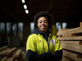 photo shot of a natural woman working as a construction worker AI Generative