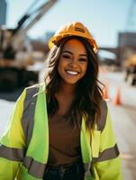 photo shot of a natural woman working as a construction worker AI Generative