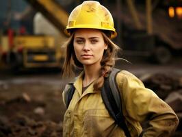 photo shot of a natural woman working as a construction worker AI Generative