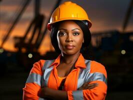 photo shot of a natural woman working as a construction worker AI Generative