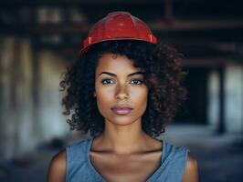 foto Disparo de un natural mujer trabajando como un construcción trabajador ai generativo