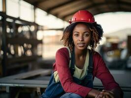 photo shot of a natural woman working as a construction worker AI Generative