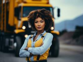 photo shot of a natural woman working as a construction worker AI Generative