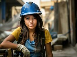 photo shot of a natural woman working as a construction worker AI Generative